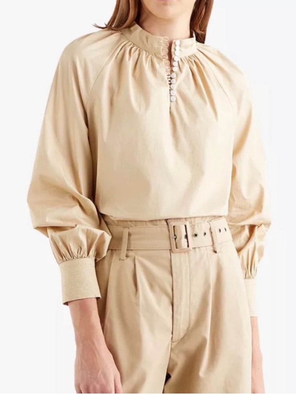 Levi’s Gillian Tan Mock Neck Blouse M retro Victorian oversized neutral beige - Picture 5 of 6